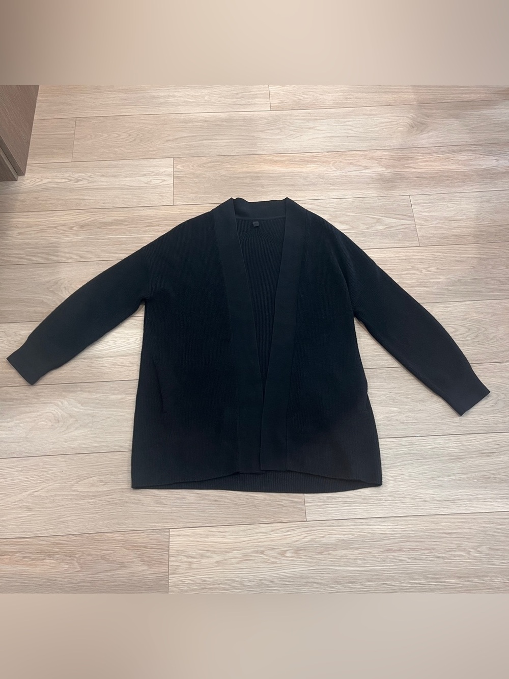 Lululemon Black Merino Wool Long Open Front Cardigan Size 8